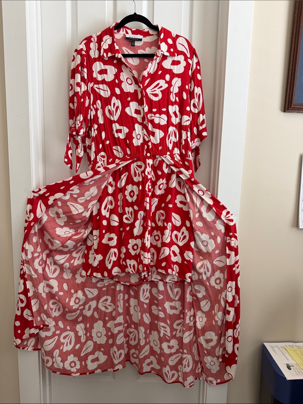 Eloquii Red and White Floral Walk-thru Dress - Picture 4 of 9